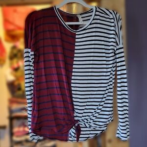 Sun n Moon Striped Tee in White, Black & Burgundy